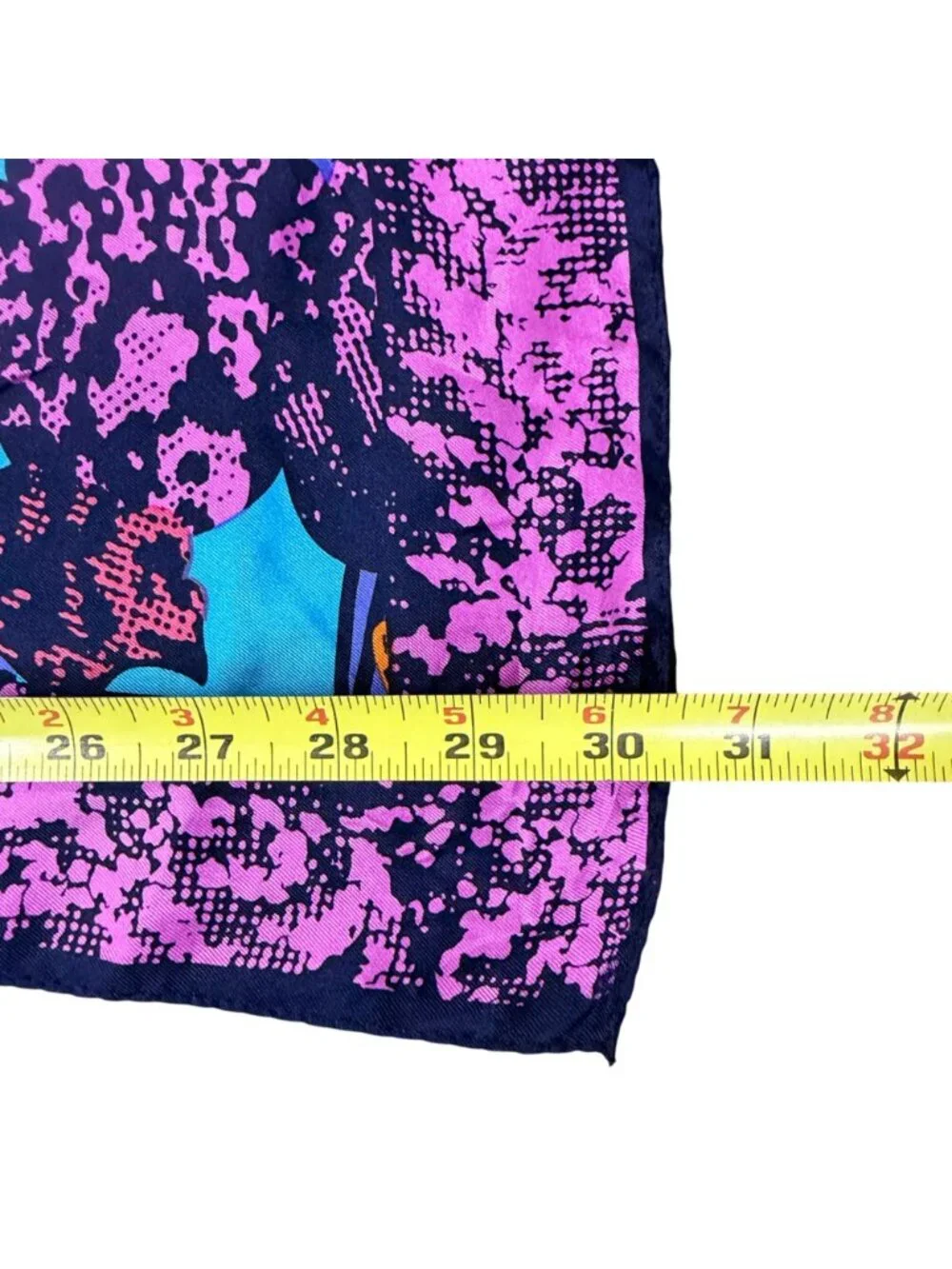 Silk Scarf Japan Pop Art Tulip Floral 1980s Vintage Purple Navy Neon Flowers